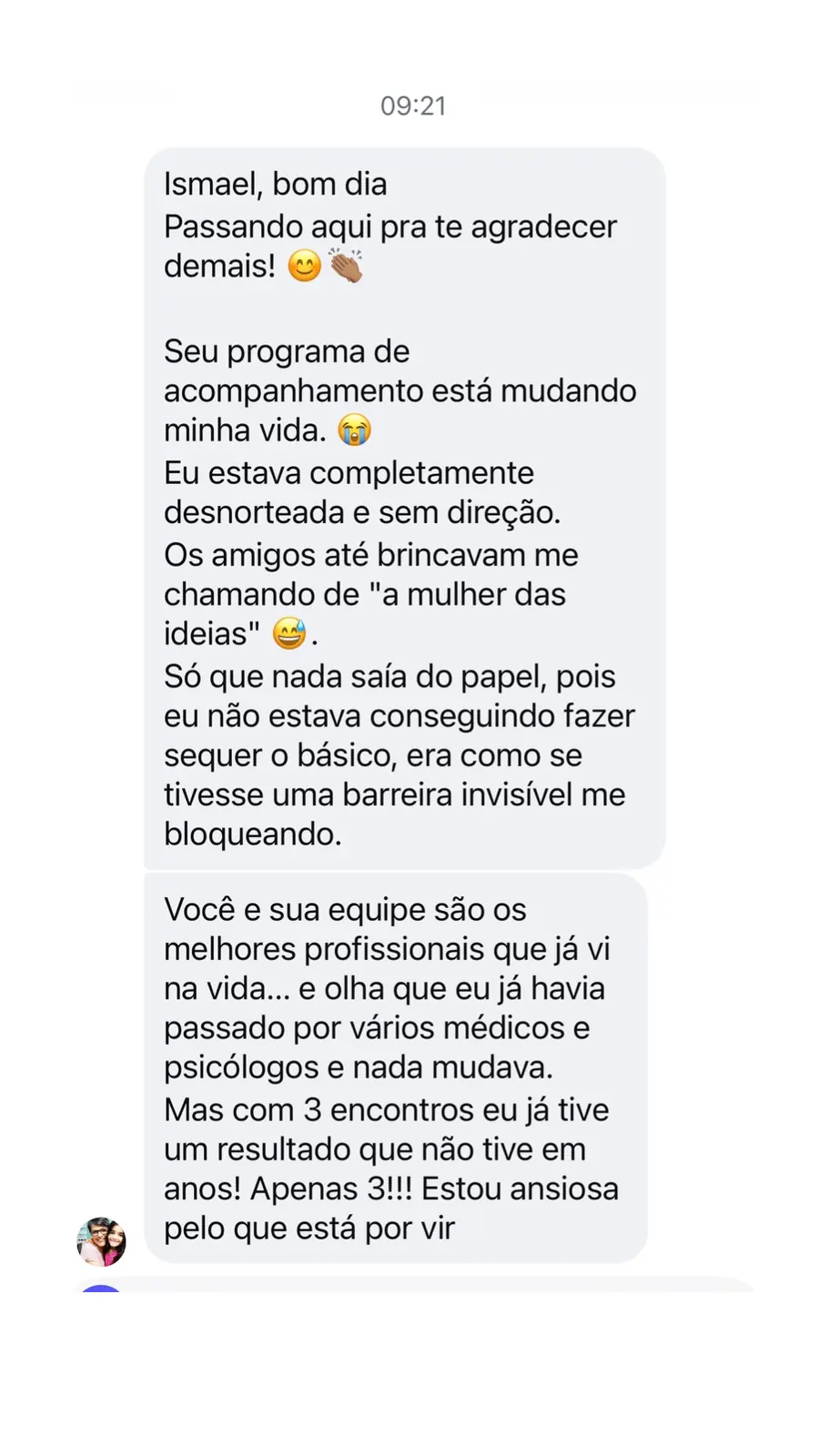 Depoimento sobre transformação pessoal