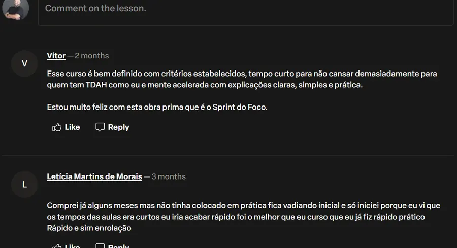 Comentários de Vitor e Letícia