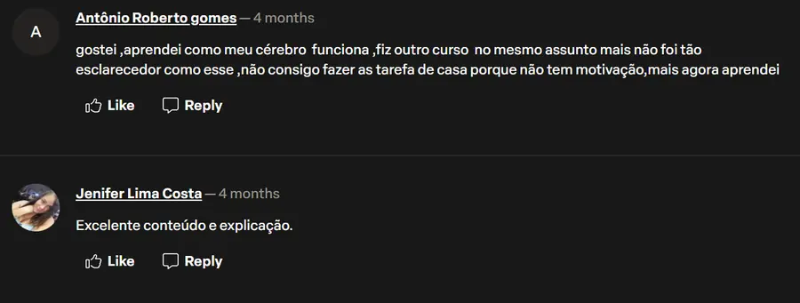 Comentários de Antônio e Jenifer